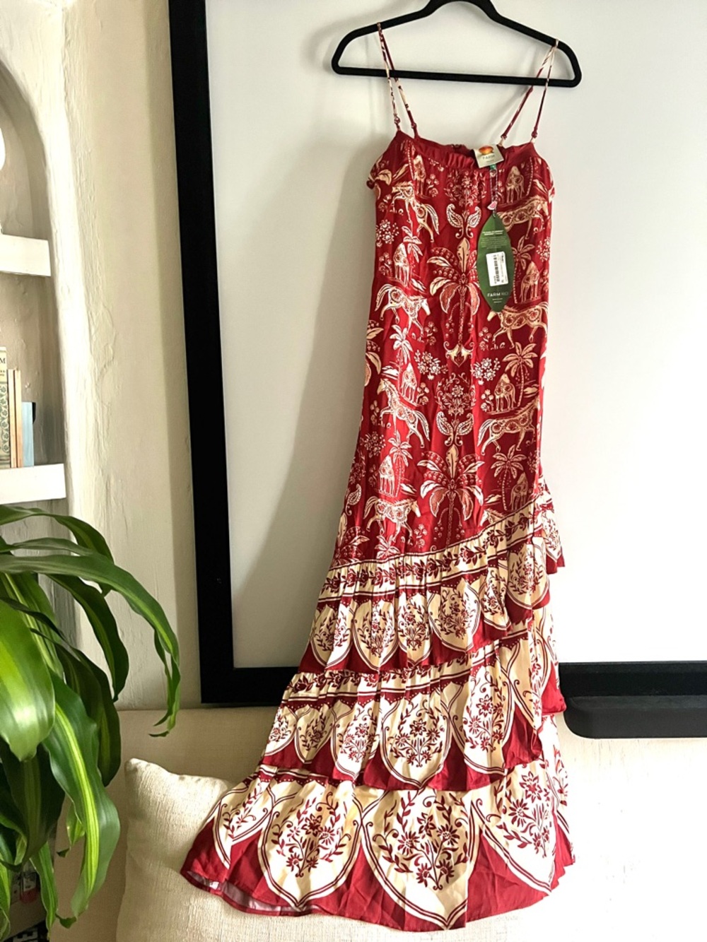 FARM Rio Haras Printed Tiered Maxi Dress Size Medium NWT Red Off-White - Picture 5 of 16